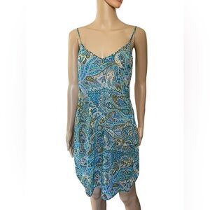 Petra Fashions Vintage 90s Green Earthy Hippie Boho Eclectic Paisley Slip Dress